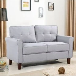 Kouchouk 54.5'' Linen Flared Arm Loveseat - Drak Grey -Baxton Acme Shop c5034640 5343 4924 b045 da5554ee3c23