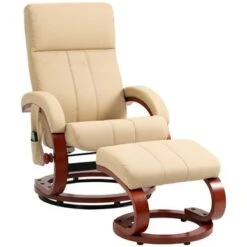 HOMCOM Recliner Chair With Ottoman, Electric Faux Leather Recliner - Beige -Baxton Acme Shop c54a512b 064b 4160 89b2 b7312c506e4b