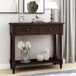 Daisy Series Console Table Traditional Design With Two Drawers And Bottom Shelf Acacia Mangium - Navy -Baxton Acme Shop c5b5463e e0bb 45cc b18d c424600df5bb