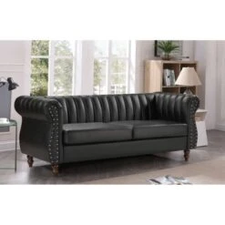 Capri Faux Leather Chesterfield Rolled Arm Sofa - Brown -Baxton Acme Shop c5e09717 d32f 44e5 be65 61b631670093