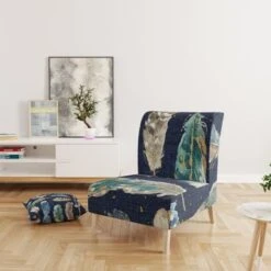 Designart "Indigold Feathers Pattern" Upholstered Floral Accent Chair - Arm Chair - Slipper Chair -Baxton Acme Shop c695b2a0 0f7c 4e02 a1ea db65f5cbed6c