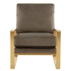 LeisureMod Jefferson Modern Velvet Accent Armchair With Gold Base - Beige -Baxton Acme Shop c7a54d4c 7f7b 424b 8eb0 3646896ba835