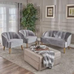 Amaia Modern 3-piece Velvet Chat Set By Christopher Knight Home - Seafoam Blue + Walnut -Baxton Acme Shop c812dd92 dcf1 467a a178 f3f8c7774fdd