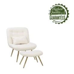 Porthos Home Quinn Accent Chair With Footrest And Pillow, Fabric Upholstery, Gold Legs - Blue -Baxton Acme Shop c91025e3 2e53 447a bad1 c8eac8cd7404