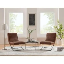 Art Leon Retro Armless Leather Chair - Real Leather - Brown -Baxton Acme Shop c916f201 5d64 4180 bec9 61a8aae87be7