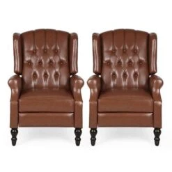 Walter Tufted Bonded Leather Recliner (Set Of 2) By Christopher Knight Home - Cognac Brown