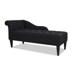 Harrison Tufted Roll Arm Chaise Lounge - Jet Black Woven -Baxton Acme Shop c9266d94 f2c1 4d9b 9888 c78cb2cffd1d