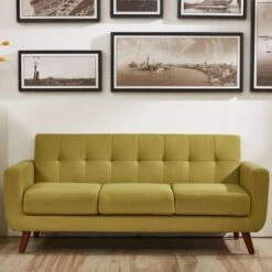 Grace Mid-Century Tufted Upholstered Rainbeau Living Room Sofa, Loveseat, And Chair 3-piece Set - Naples Yellow -Baxton Acme Shop c9fca542 574f 4736 a98c 5f454810db4d