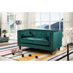 Kittleson Classic Nailhead Chesterfield 2 Piece Living Room Set - Blue -Baxton Acme Shop ca78a61f 235b 458c 8176 1d55461d808d