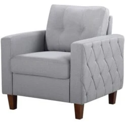 Gabrielo 35.2'' Linen Square Armchair - Beige -Baxton Acme Shop cae5f359 c84e 4f63 b8f3 6a2fb3b33031