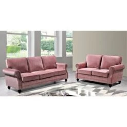 Suffield Velvet Nailhead 2-Piece Set-Loveseat & Sofa - Pink