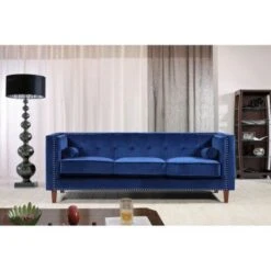 Kittleson Classic Nailhead Chesterfield 2 Piece Living Room Set - Blue -Baxton Acme Shop ccf78bf1 d646 44bc bce0 d84551226580