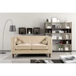 Kittleson Classic Nailhead Chesterfield 2 Piece Living Room Set - Ivory -Baxton Acme Shop cd2cd5a8 0f7b 4529 8f4c 31dd108abe01