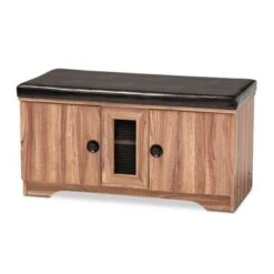 Baxton Studio Contemporary Dark Brown Faux Leather 2-Door Shoe Storage Bench