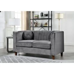 Lowery Velvet Kitts Classic Chesterfield Living Room Seat-Loveseat And Chair - Dark Blue -Baxton Acme Shop cd517934 fa60 4b60 9d97 77f381675630
