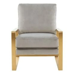LeisureMod Jefferson Modern Velvet Accent Armchair With Gold Base - Beige -Baxton Acme Shop cd55f9f8 13b5 4680 90ac f68f8c620d05