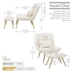 Porthos Home Quinn Accent Chair With Footrest And Pillow, Fabric Upholstery, Gold Legs - Blue -Baxton Acme Shop cd8ce612 9676 4ece 872c c461c4feb62e