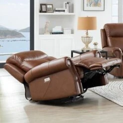 Hydeline Royce Zero Gravity Power Recline And Headrest Top Grain Leather Recliner With Built In USB Ports - Pecan Brown -Baxton Acme Shop cdb9f1a9 5d1a 496a ab40 d034287f26a5
