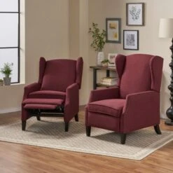 Wescott Contemporary Recliners (Set Of 2) By Christopher Knight Home - Deep Red + Dark Brown -Baxton Acme Shop cde74678 97ed 4acd bfce 946944add88b