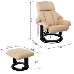 HOMCOM Recliner With Ottoman Footrest, Recliner Chair With Vibration Massage, Faux Leather And Swivel Wood Base For Living Room - Beige -Baxton Acme Shop ce448cae 105e 4e07 ad17 0aa659955f7f