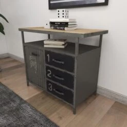 Gray Metal Industrial Cabinet With Numbers And Text - 17"W X 36"L X 32"H - Grey - Square -Baxton Acme Shop cebc08f3 8780 4b3d beae aec37d9bba47