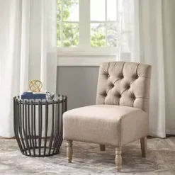 Beige Lola Tufted Armless Chair