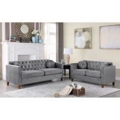 US Pride Lory Velvet Kitts Classic Chesterfield Living Room Set-Loveseat And Sofa - Beige -Baxton Acme Shop cfa44140 dfdd 4dc5 836a 50e587a51722