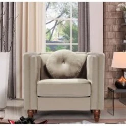 Angie Classic Kittleson Chesterfield 2-Piece Set-Chair & Sofa - Ivory
