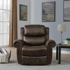Copper Grove Dilsen Extra Large Rolled Arm Wall Hugger Recliner Chair - Saddle Brown -Baxton Acme Shop d166b7a5 8eb4 4270 a297 2e0d7ba4bac8