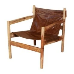 Handmade Wanderloot Genoa Solid Sheesham And Leather Sling Chair (India) - Indian Rosewood