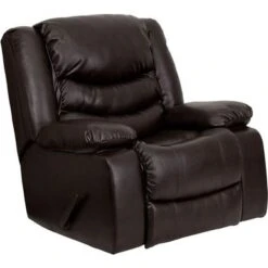 Plush LeatherSoft Lever Rocker Recliner With Padded Arms - Home Recliner - Brown Faux Leather -Baxton Acme Shop d28c17a8 e10b 4b88 b584 94cc902aa47a