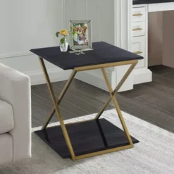 Westlake Dark Brown Veneer End Table With Brushed Gold Legs -Baxton Acme Shop d33aff5d 82df 46b1 843d 833de30e0ca6