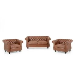 Silverdale Traditional Chesterfield Loveseat And Club Chair Set By Christopher Knight Home - Cognac Brown + Dark Brown
