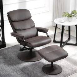 HOMCOM Recliner Chair With Ottoman, Swivel PU Leather High Back Armchair W/ Footrest Stool, 135 Adjustable Backrest - Bronze