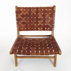 WAREHOUSE OF TIFFANY Brisot Square Weave Leather On Teak Wood Lounge Chair - Black -Baxton Acme Shop d3dc995a bdfb 4054 98fb 7f460771066e