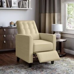 Copper Grove Linen Button Tufted Push Back Recline - Heather Grey -Baxton Acme Shop d4448adf be41 4a48 a7ab e3759ae1204d
