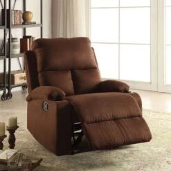 Velvet Upholstered Recliner With Armrest - Beige -Baxton Acme Shop d4d7f327 7d14 40c5 a7dd e08edb9a908a