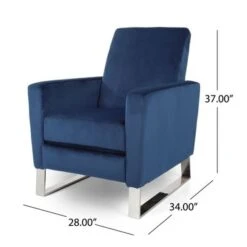 Brightwood Modern Velvet Recliner W/ Steel Legs By Christopher Knight Home - Cobalt,Silver -Baxton Acme Shop d57617ce 137d 42dc 9697 c8b9e08f6b43