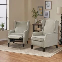Wescott Contemporary Recliners (Set Of 2) By Christopher Knight Home - Light Gray Tweed + Dark Brown -Baxton Acme Shop d606c660 3120 416d b8ed c34a713ab166