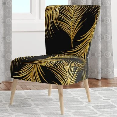 Designart "Golden Tropical Leaves Pattern" Upholstered Modern Accent Chair - Arm Chair - Side Chair 9 Designart "Golden Tropical Leaves Pattern" Upholstered Modern Accent Chair - Arm Chair - Side Chair - Image 7