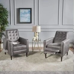 Mervynn Mid-Century Modern Microfiber Recliner (Set Of 2) By Christopher Knight Home - Grey