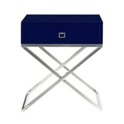 Square Lacquer X-Legs End Table/Accent Table/Nightstand With Drawer - White Chrome -Baxton Acme Shop d66e7a2c 59bd 43f8 9d7a 6071e1c430d6