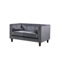 Kittleson 60'' Velvet Tuxedo Arm Loveseat - Grey 27 Kittleson 60'' Velvet Tuxedo Arm Loveseat - Grey -Baxton Acme Shop d6fd2c84 e1e9 4385 9188 6d2aaa3c8823