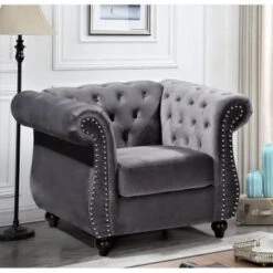 Georgia Chesterfield Chair - Blue -Baxton Acme Shop d78e48cd f10c 4a14 8e41 2b85c300be49