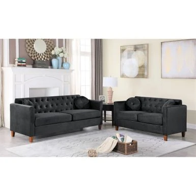 US Pride Lory Velvet Kitts Classic Chesterfield Living Room Set-Loveseat And Sofa - Black 3 US Pride Lory Velvet Kitts Classic Chesterfield Living Room Set-Loveseat And Sofa - Black