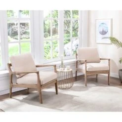 24.4" Wide Wood Frame Accent Armchair For Living Room - Tan