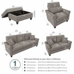 Hudson 85W Sofa With Loveseat, Chair, And Ottoman By Bush Furniture - Charcoal Gray Herringbone -Baxton Acme Shop da5a69d2 c3df 4e68 94d5 f82739fa6973