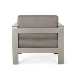 Cape Coral Aluminum Indoor/Outdoor Club Chair By Christopher Knight Home - Canvas Black+ Silver+Sunbrella -Baxton Acme Shop da648250 0936 42cc 8c27 c8878698f51b