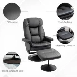 HOMCOM Recliner And Ottoman With Wrapped Base, Swivel PU Leather Reclining Chair With Footrest For Living Room - Black -Baxton Acme Shop dc0a8220 5ff7 4915 999a 6aa12514aa86