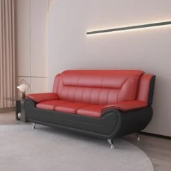 William Street 79.2" Faux Leather Pillow Top Arm Sofa - Red/Black -Baxton Acme Shop dd686058 90ea 4585 a33f 0e383b08e334